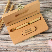 Load image into Gallery viewer, Personalised Ballpoint Pen USB Flash Drive Stick &amp; Case Gift Beech Wood
