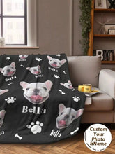 Charger l&#39;image dans la galerie, Personalised Pet Face Photo &amp; Name Blanket Throw
