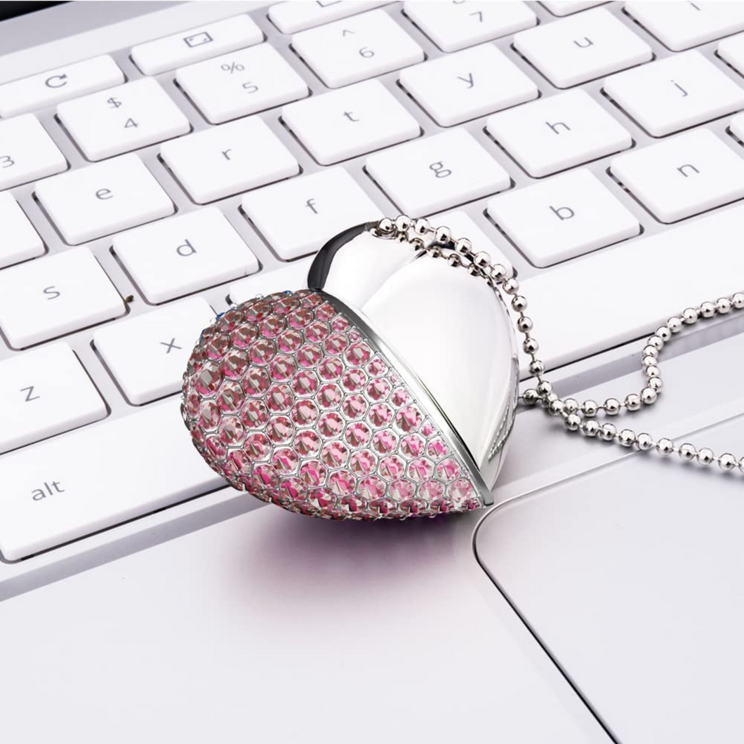 Metal Diamond Crystal Heart USB With Gift Box  4GB- 64GB