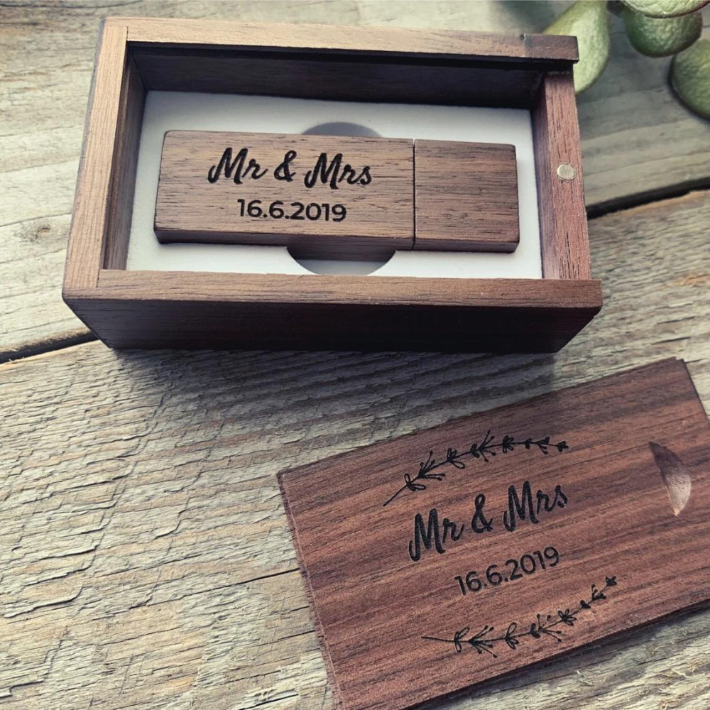 Personalised Wooden Wedding USB With Gift Box 4GB-128GB