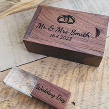 Load image into Gallery viewer, Personalised Crystal Wooden Wedding USB With Box 4GB-128GB
