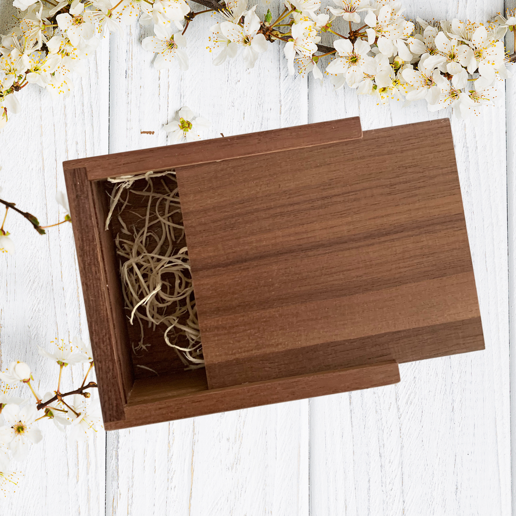 Personalised Square Walnut or Maple Sliding USB Gift Box - Jewellery, Trinket