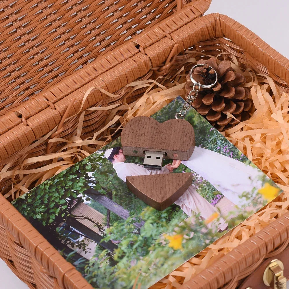 Personalised USB With Wicker Basket Photo Gift Box Case For Wedding Or Anniversary