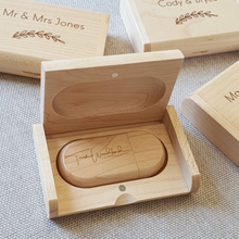 Load image into Gallery viewer, Personalised Oval Wooden USB With Box
