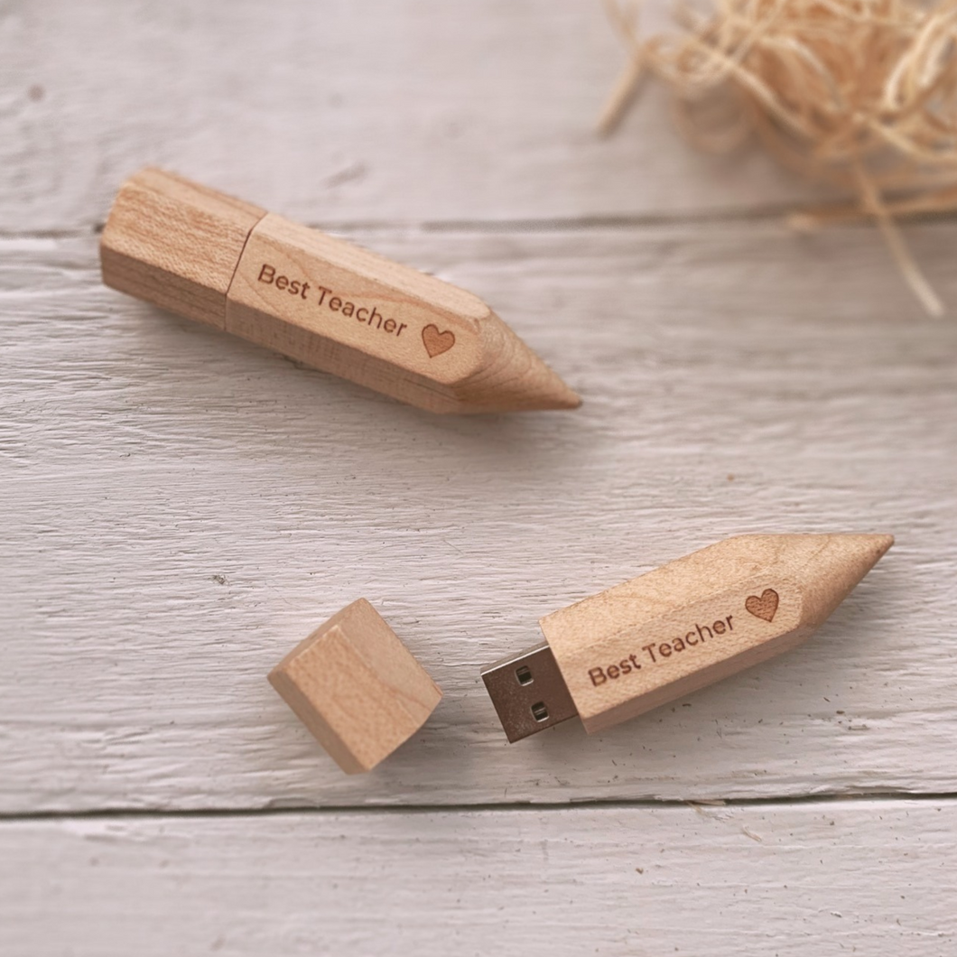 Personalised Wooden USB Pencil 4GB - 64GB Teacher Gift